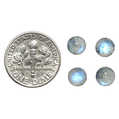 Natural Rainbow Moonstone 6x6x3.5 mm Round Shape Polished Gemstone Set of 4 LS88-09370