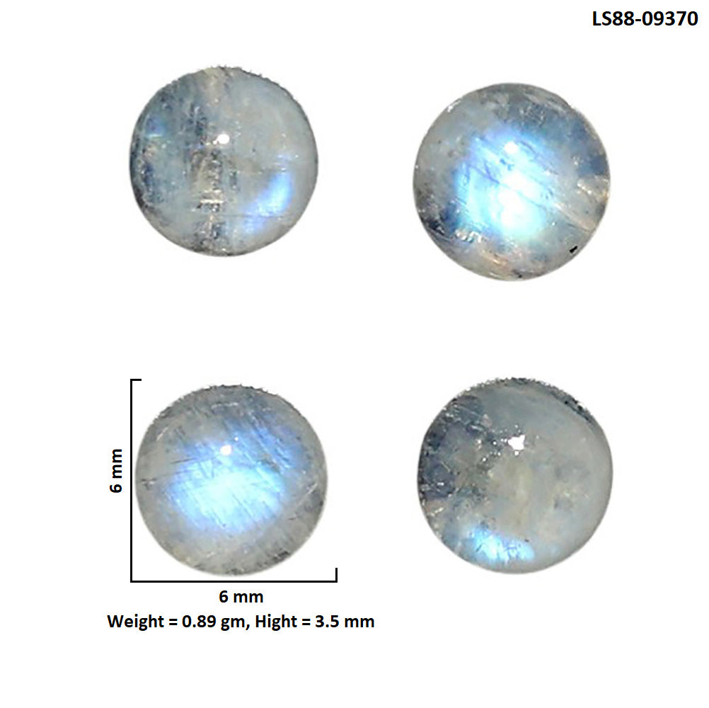 Natural Rainbow Moonstone 6x6x3.5 mm Round Shape Polished Gemstone Set of 4 LS88-09370