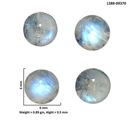 Natural Rainbow Moonstone 6x6x3.5 mm Round Shape Polished Gemstone Set of 4 LS88-09370