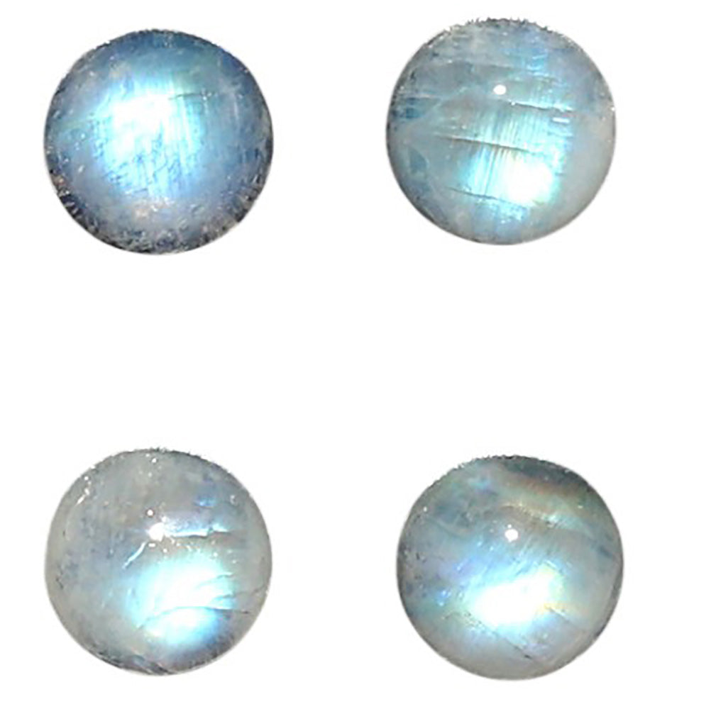 Natural Rainbow Moonstone 6x6x3.5 mm Round Shape Polished Gemstone Set of 4 LS88-09371
