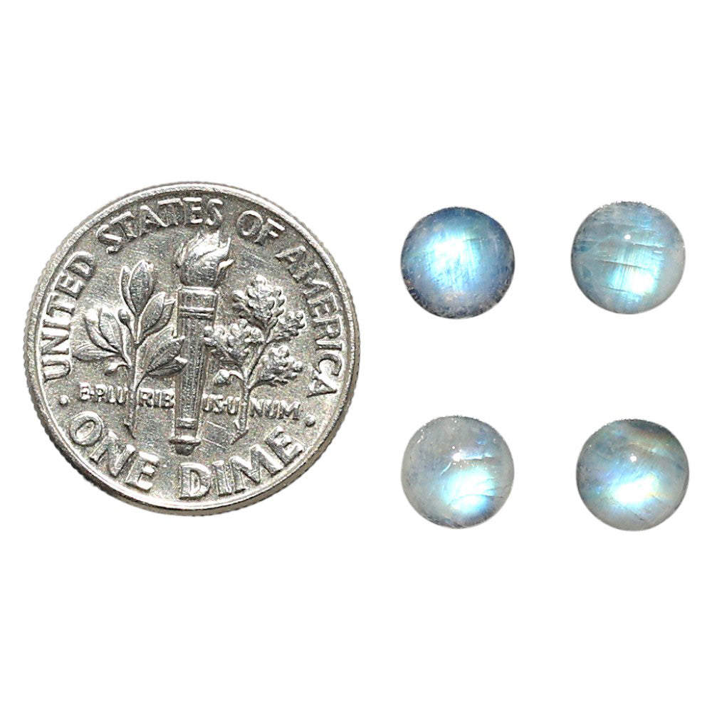 Natural Rainbow Moonstone 6x6x3.5 mm Round Shape Polished Gemstone Set of 4 LS88-09371