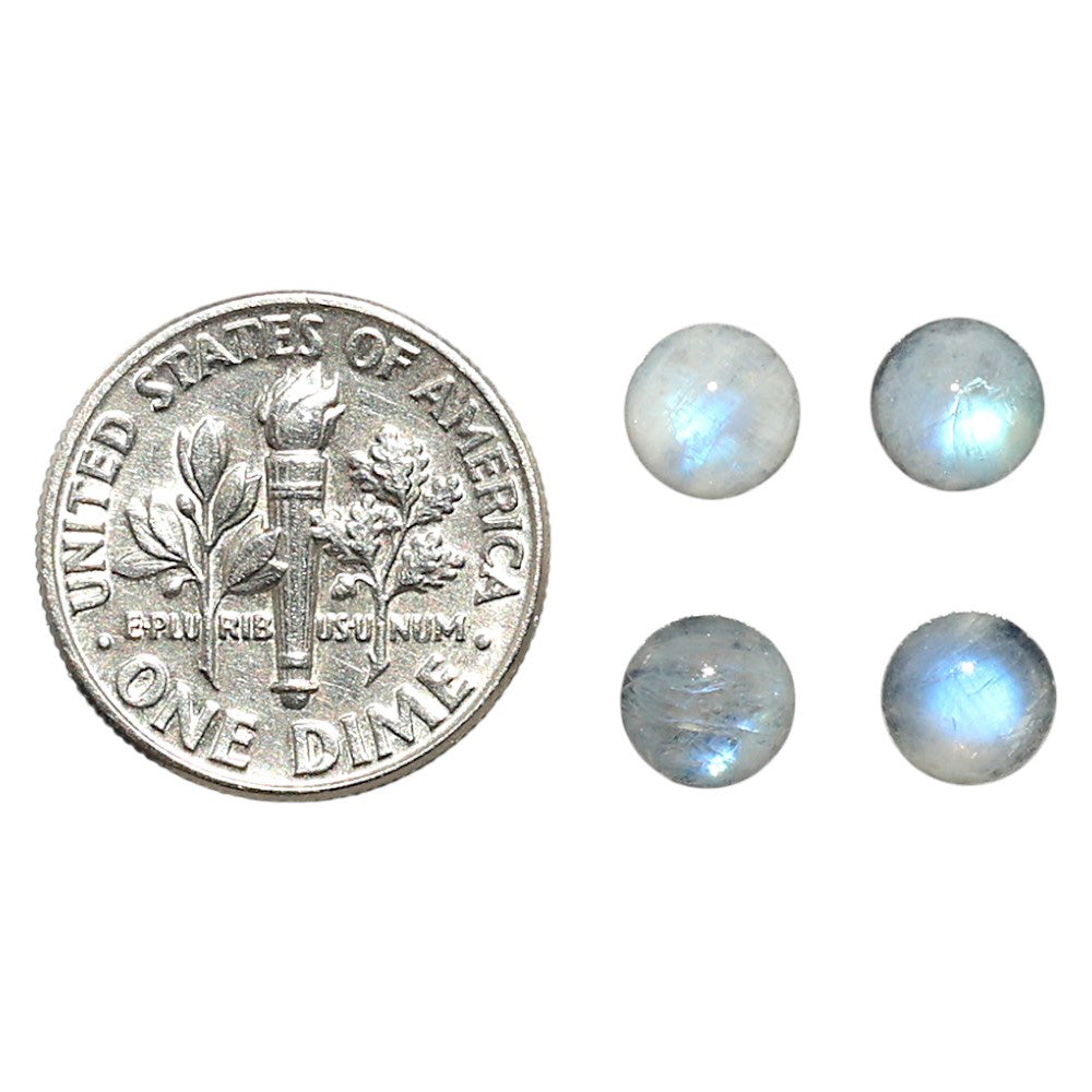 Natural Rainbow Moonstone 6x6x3.5 mm Round Shape Polished Gemstone Set of 4 LS88-09372