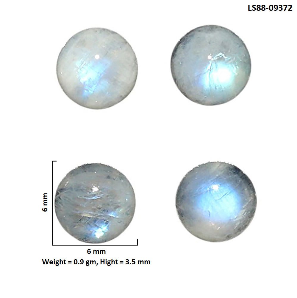 Natural Rainbow Moonstone 6x6x3.5 mm Round Shape Polished Gemstone Set of 4 LS88-09372