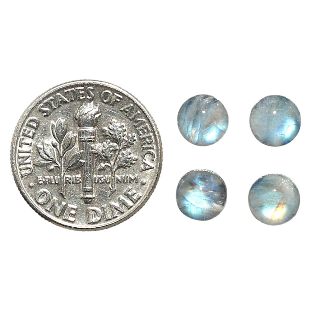 Natural Rainbow Moonstone 6x6x3.5 mm Round Shape Polished Gemstone Set of 4 LS88-09373