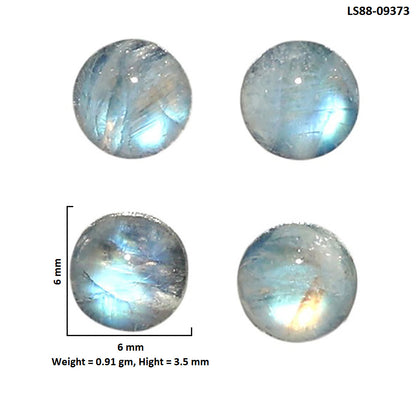 Natural Rainbow Moonstone 6x6x3.5 mm Round Shape Polished Gemstone Set of 4 LS88-09373