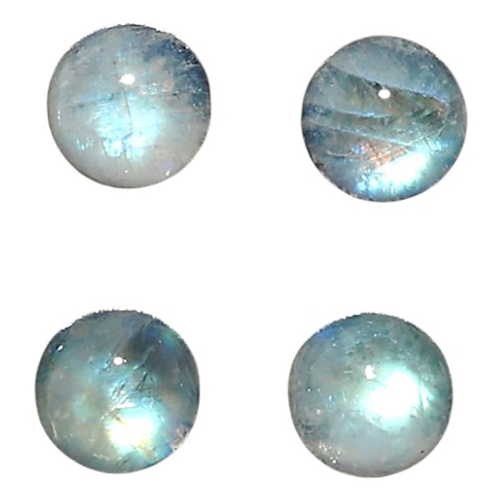 Natural Rainbow Moonstone 6x6x3.5 mm Round Shape Polished Gemstone Set of 4 LS88-09374