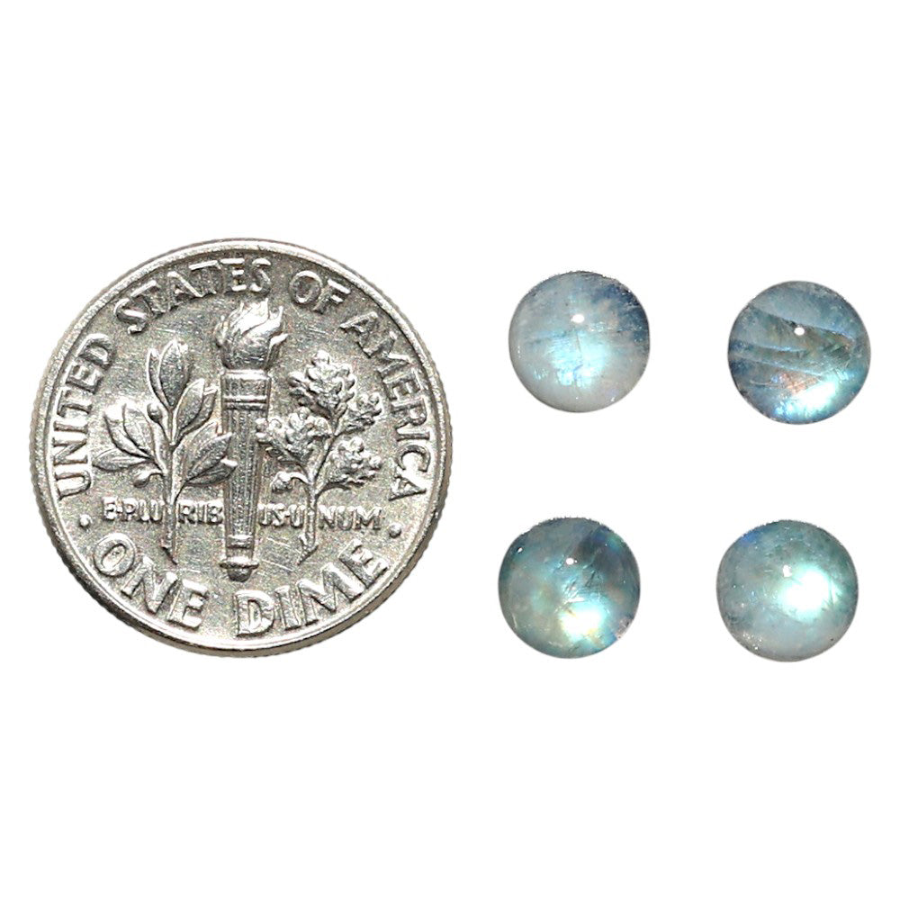 Natural Rainbow Moonstone 6x6x3.5 mm Round Shape Polished Gemstone Set of 4 LS88-09374