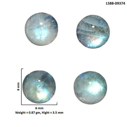 Natural Rainbow Moonstone 6x6x3.5 mm Round Shape Polished Gemstone Set of 4 LS88-09374