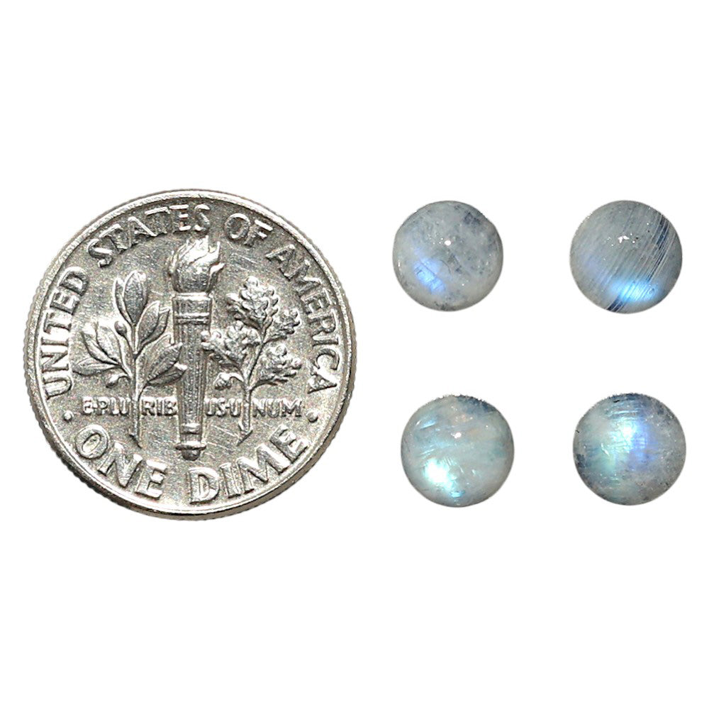 Natural Rainbow Moonstone 6x6x3.5 mm Round Shape Polished Gemstone Set of 4 LS88-09375