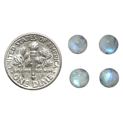 Natural Rainbow Moonstone 6x6x3.5 mm Round Shape Polished Gemstone Set of 4 LS88-09375