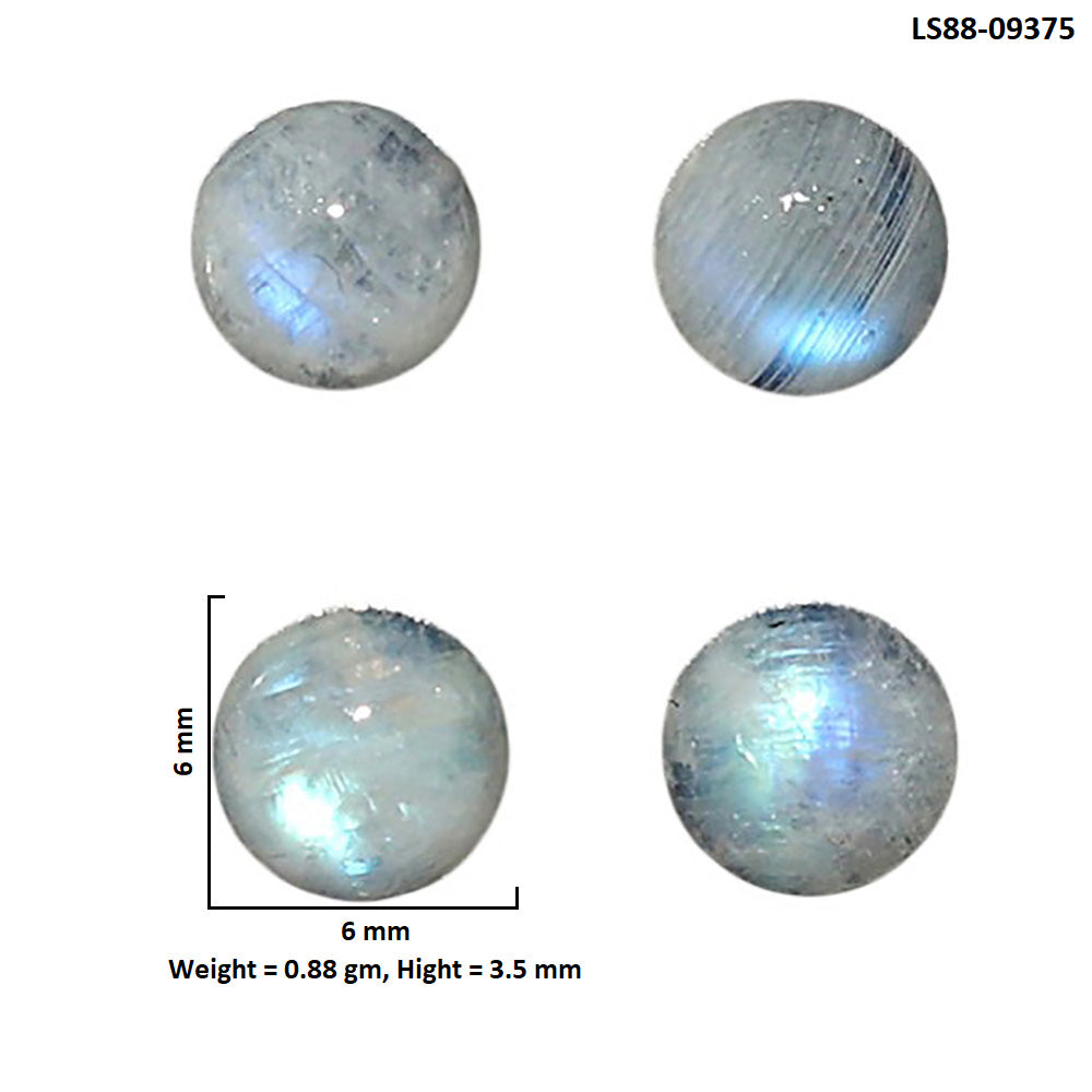 Natural Rainbow Moonstone 6x6x3.5 mm Round Shape Polished Gemstone Set of 4 LS88-09375