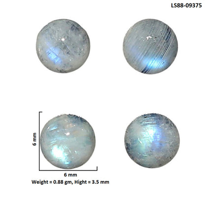 Natural Rainbow Moonstone 6x6x3.5 mm Round Shape Polished Gemstone Set of 4 LS88-09375