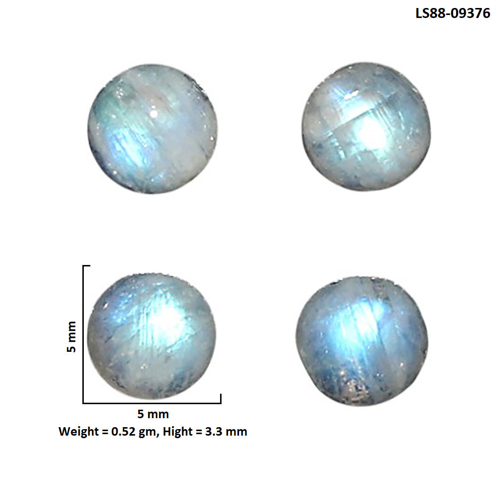 Natural Rainbow Moonstone 5x5x3.3 mm Round Shape Polished Gemstone Set of 4 LS88-09376