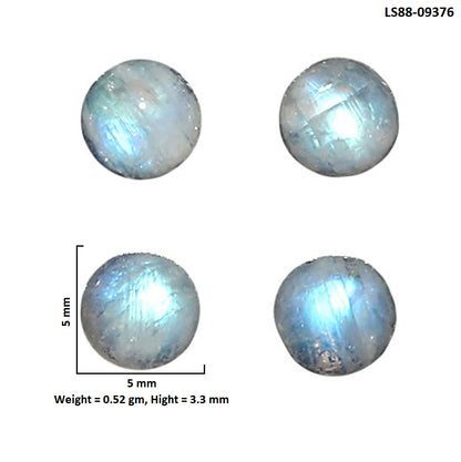 Natural Rainbow Moonstone 5x5x3.3 mm Round Shape Polished Gemstone Set of 4 LS88-09376