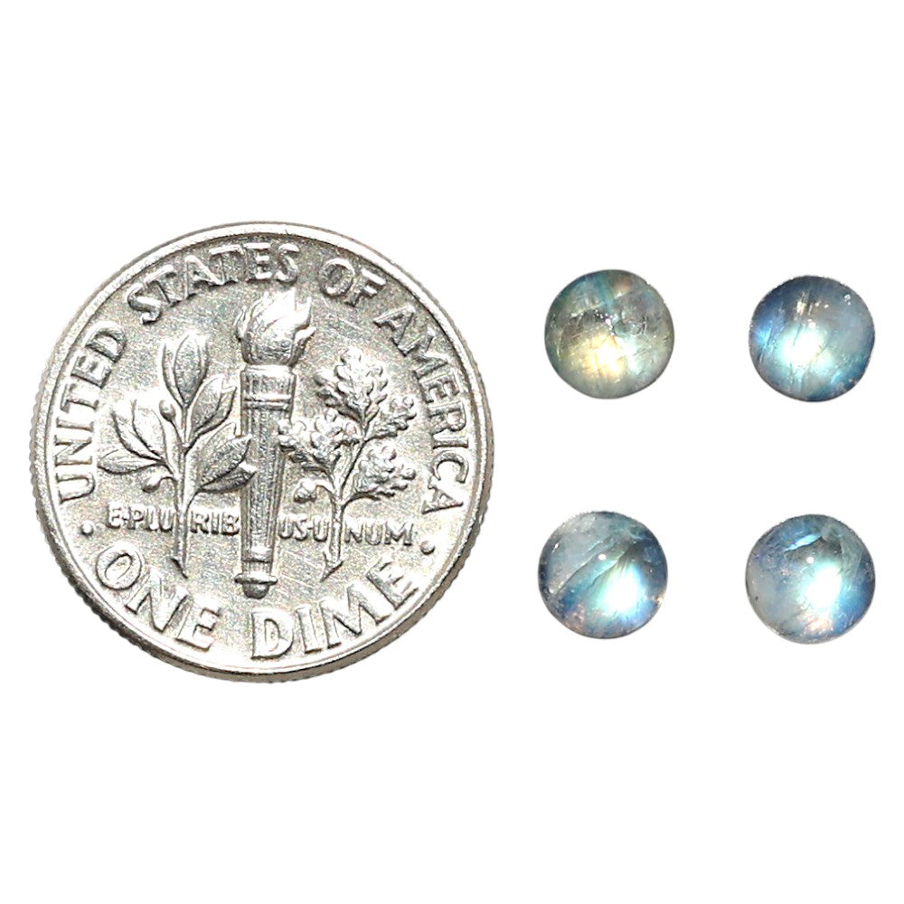 Natural Rainbow Moonstone 5x5x3.3 mm Round Shape Polished Gemstone Set of 4 LS88-09377