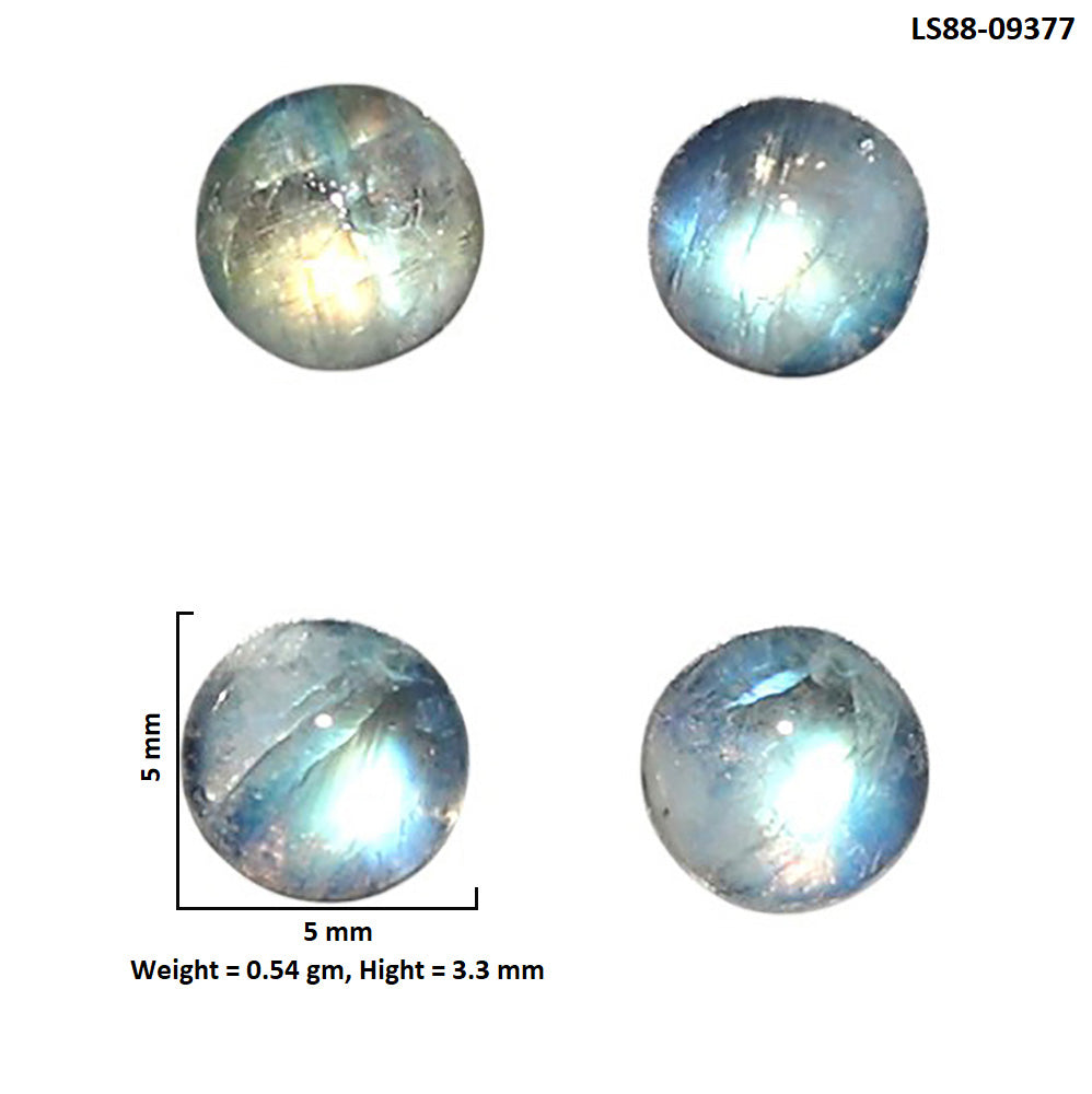 Natural Rainbow Moonstone 5x5x3.3 mm Round Shape Polished Gemstone Set of 4 LS88-09377