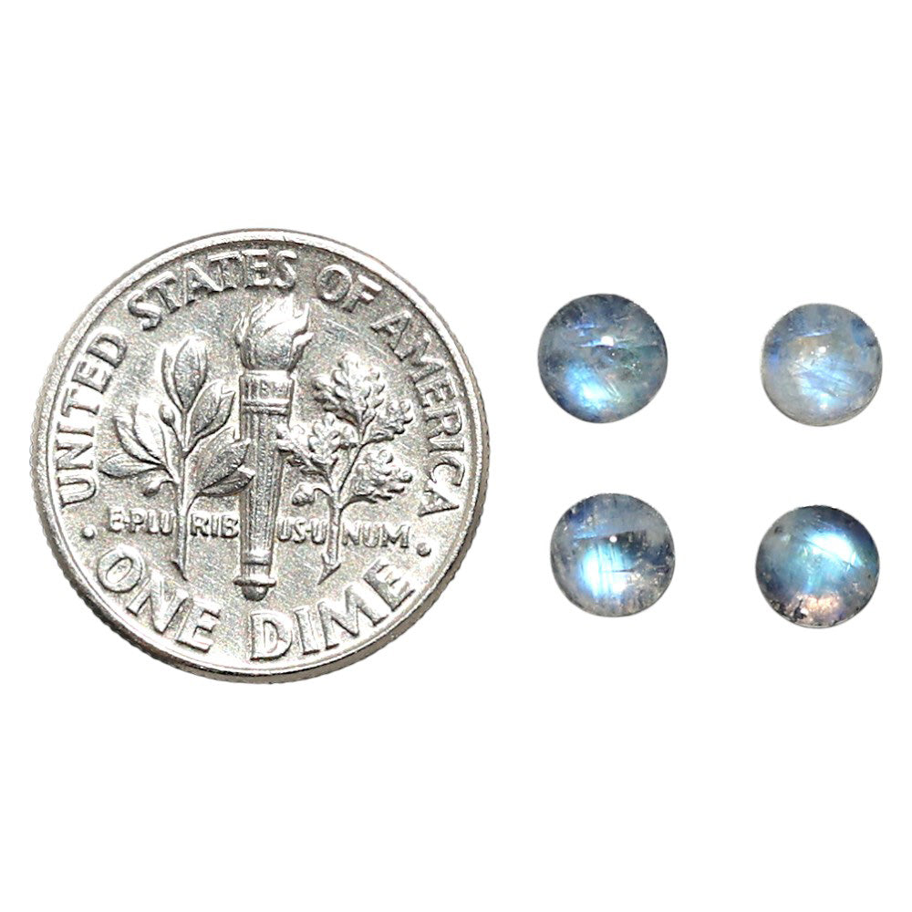 Natural Rainbow Moonstone 5x5x3.3 mm Round Shape Polished Gemstone Set of 4 LS88-09378