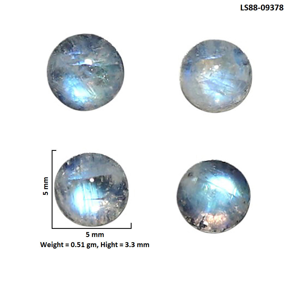 Natural Rainbow Moonstone 5x5x3.3 mm Round Shape Polished Gemstone Set of 4 LS88-09378