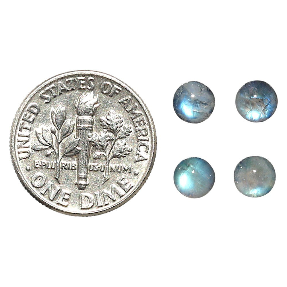 Natural Rainbow Moonstone 5x5x3.3 mm Round Shape Polished Gemstone Set of 4 LS88-09379