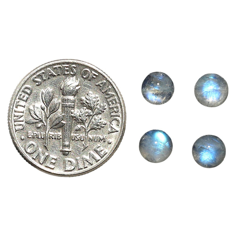 Natural Rainbow Moonstone 5x5x3.3 mm Round Shape Polished Gemstone Set of 4 LS88-09380