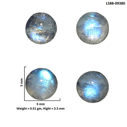 Natural Rainbow Moonstone 5x5x3.3 mm Round Shape Polished Gemstone Set of 4 LS88-09380