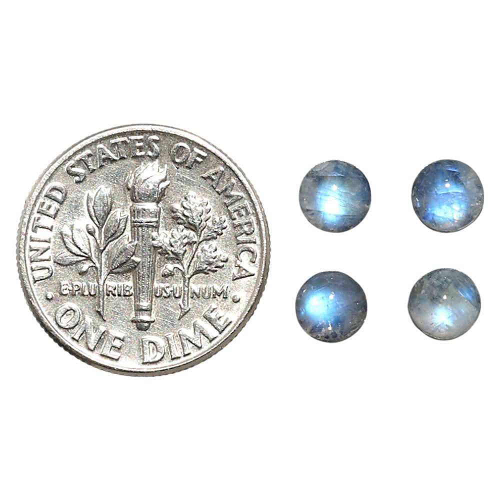 Natural Rainbow Moonstone 5x5x3.3 mm Round Shape Polished Gemstone Set of 4 LS88-09381