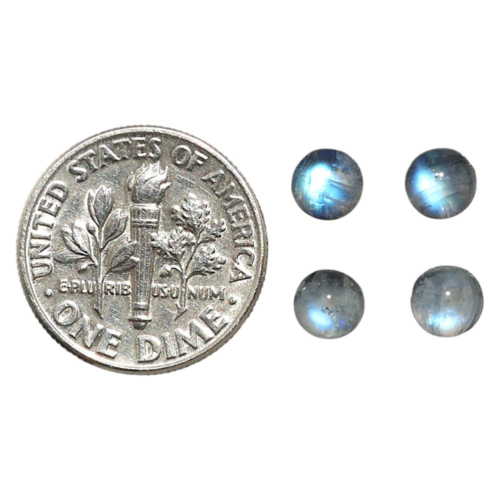 Natural Rainbow Moonstone 5x5x3.3 mm Round Shape Polished Gemstone Set of 4 LS88-09382