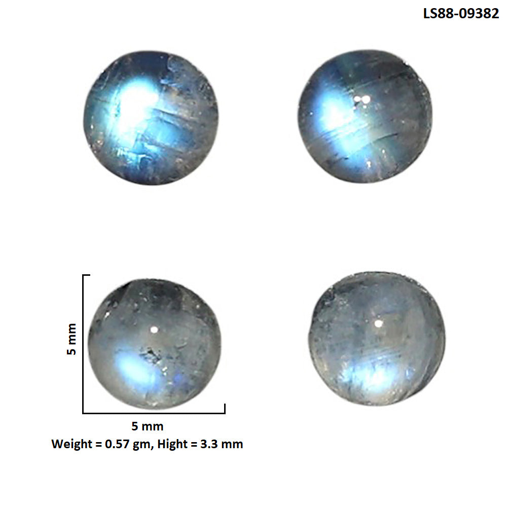 Natural Rainbow Moonstone 5x5x3.3 mm Round Shape Polished Gemstone Set of 4 LS88-09382