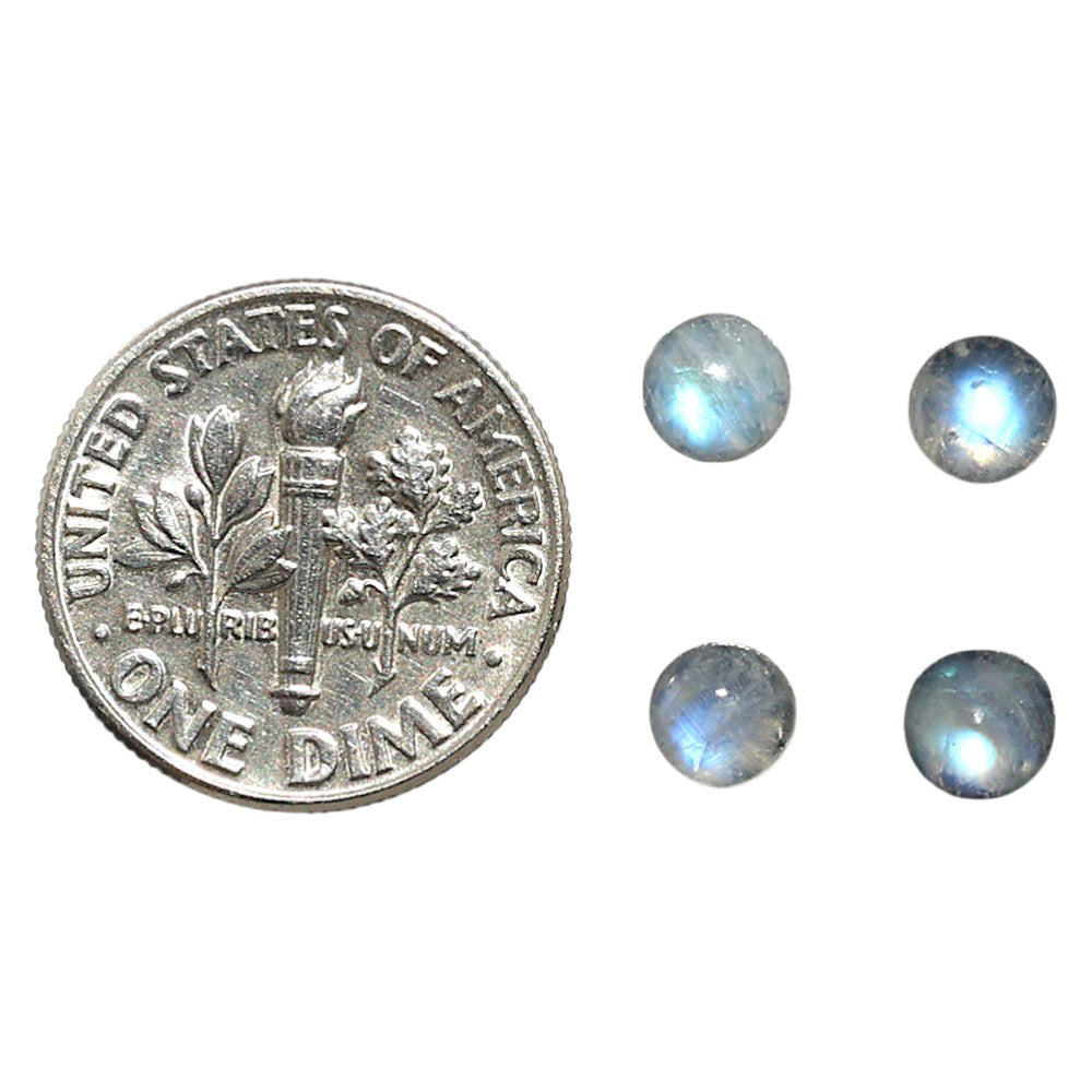 Natural Rainbow Moonstone 5x5x3.3 mm Round Shape Polished Gemstone Set of 4 LS88-09383