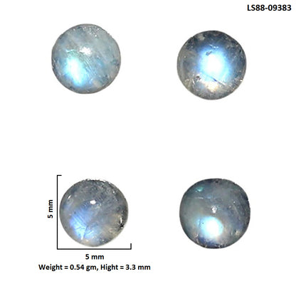 Natural Rainbow Moonstone 5x5x3.3 mm Round Shape Polished Gemstone Set of 4 LS88-09383