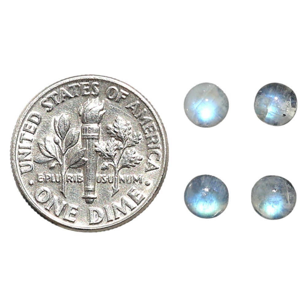 Natural Rainbow Moonstone 5x5x3.3 mm Round Shape Polished Gemstone Set of 4 LS88-09384