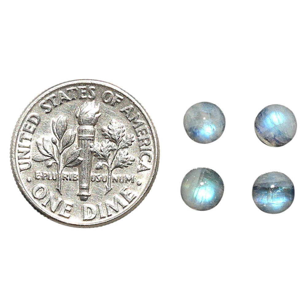 Natural Rainbow Moonstone 5x5x3.3 mm Round Shape Polished Gemstone Set of 4 LS88-09385