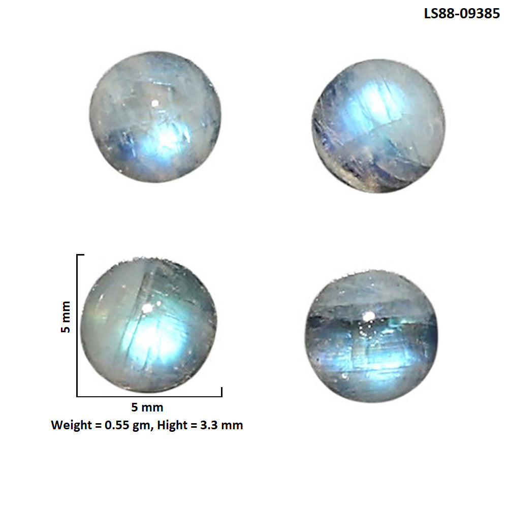 Natural Rainbow Moonstone 5x5x3.3 mm Round Shape Polished Gemstone Set of 4 LS88-09385