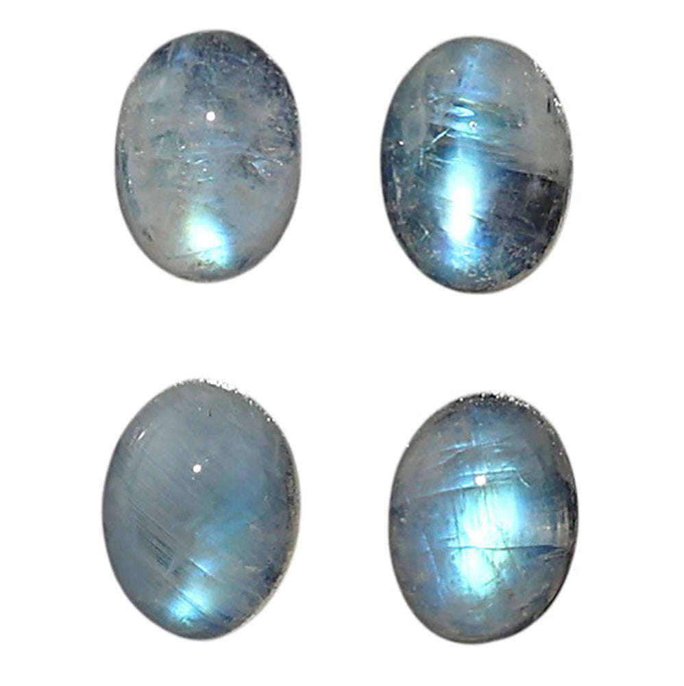 Natural Rainbow Moonstone 6x8x4 mm Oval Shape Polished Gemstone Set of 4 LS88-09386