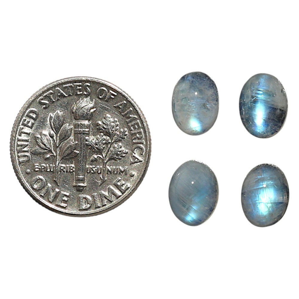 Natural Rainbow Moonstone 6x8x4 mm Oval Shape Polished Gemstone Set of 4 LS88-09386