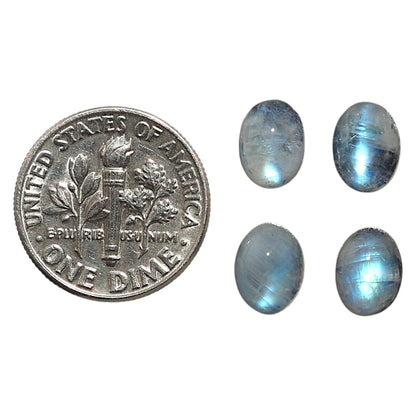 Natural Rainbow Moonstone 6x8x4 mm Oval Shape Polished Gemstone Set of 4 LS88-09386