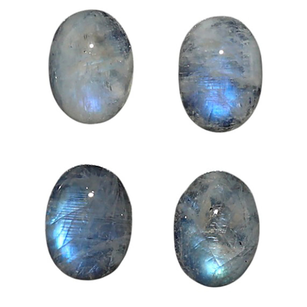Natural Rainbow Moonstone 6x8x3.7 mm Oval Shape Polished Gemstone Set of 4 LS88-09387