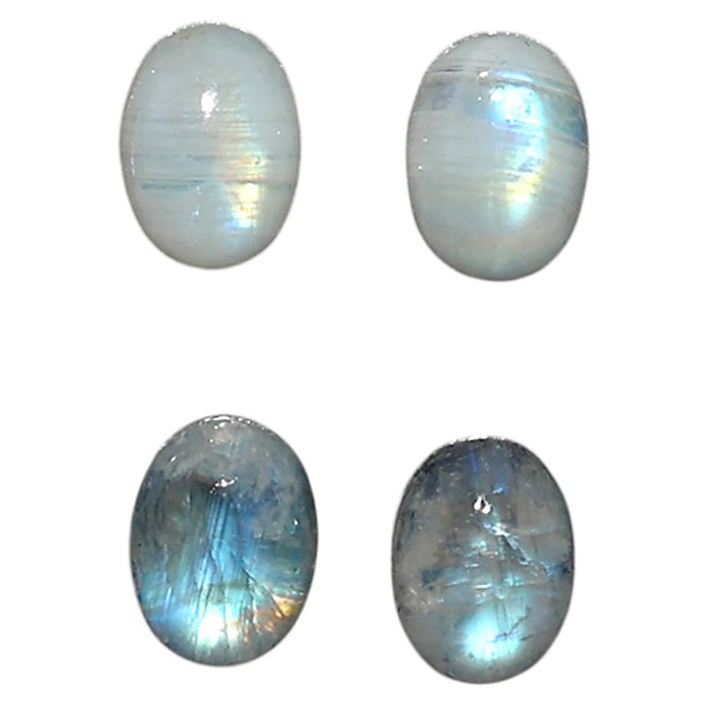 Natural Rainbow Moonstone 6x8x3.7 mm Oval Shape Polished Gemstone Set of 4 LS88-09388