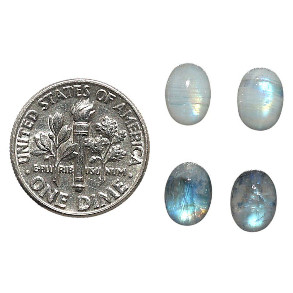 Natural Rainbow Moonstone 6x8x3.7 mm Oval Shape Polished Gemstone Set of 4 LS88-09388