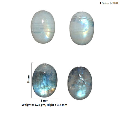 Natural Rainbow Moonstone 6x8x3.7 mm Oval Shape Polished Gemstone Set of 4 LS88-09388