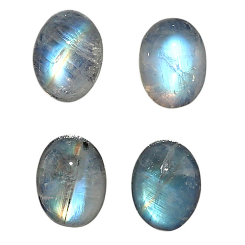 Natural Rainbow Moonstone 6x8x4 mm Oval Shape Polished Gemstone Set of 4 LS88-09389
