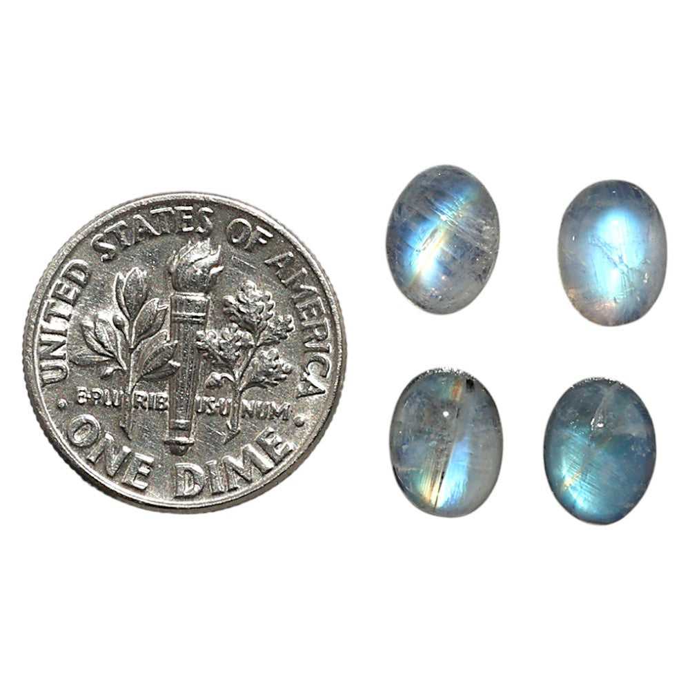 Natural Rainbow Moonstone 6x8x4 mm Oval Shape Polished Gemstone Set of 4 LS88-09389