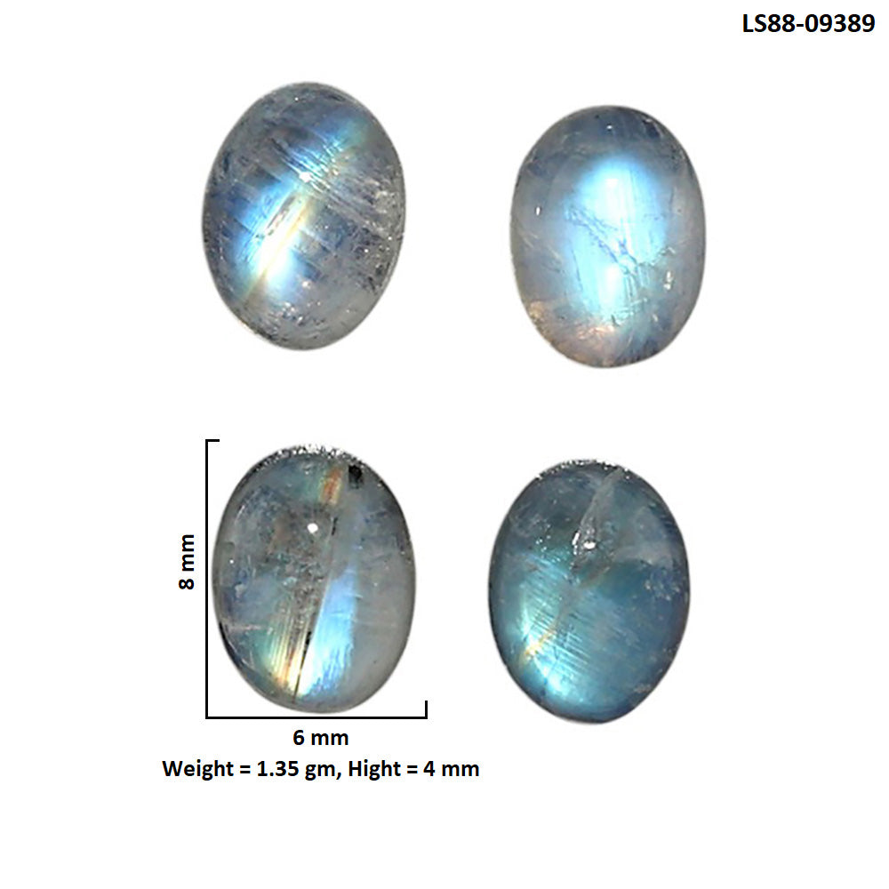 Natural Rainbow Moonstone 6x8x4 mm Oval Shape Polished Gemstone Set of 4 LS88-09389
