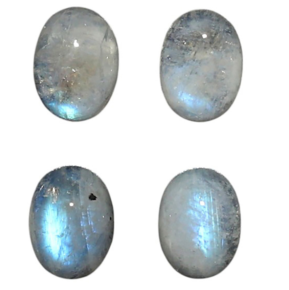 Natural Rainbow Moonstone 6x8x4 mm Oval Shape Polished Gemstone Set of 4 LS88-09390