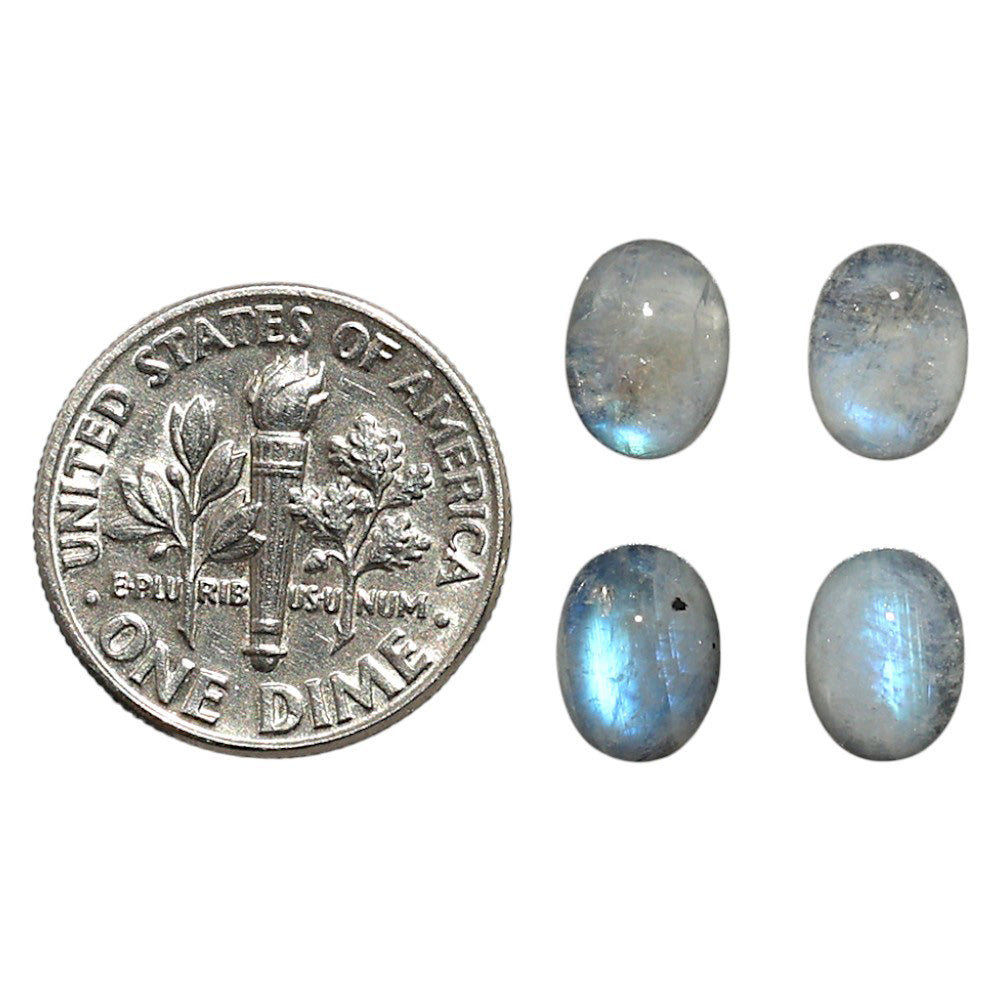 Natural Rainbow Moonstone 6x8x4 mm Oval Shape Polished Gemstone Set of 4 LS88-09390