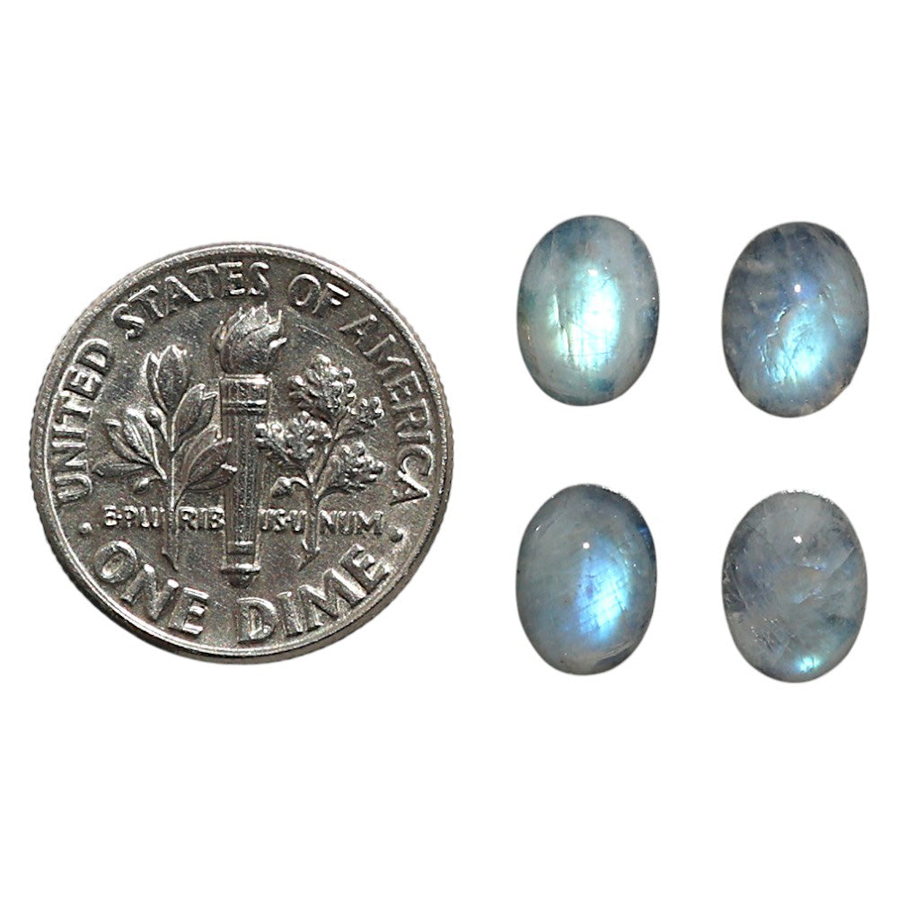 Natural Rainbow Moonstone 6x8x4 mm Oval Shape Polished Gemstone Set of 4 LS88-09391