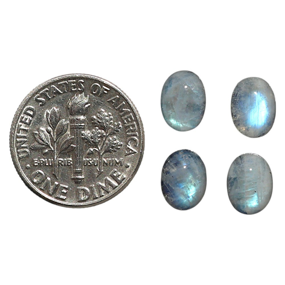 Natural Rainbow Moonstone 6x8x4 mm Oval Shape Polished Gemstone Set of 4 LS88-09392