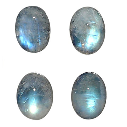 Natural Rainbow Moonstone 6x8x4 mm Oval Shape Polished Gemstone Set of 4 LS88-09393
