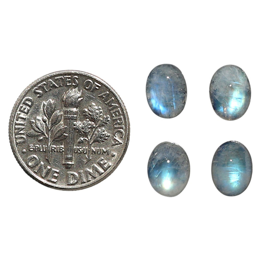 Natural Rainbow Moonstone 6x8x4 mm Oval Shape Polished Gemstone Set of 4 LS88-09393
