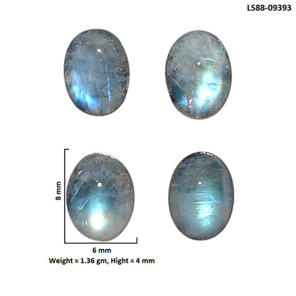 Natural Rainbow Moonstone 6x8x4 mm Oval Shape Polished Gemstone Set of 4 LS88-09393